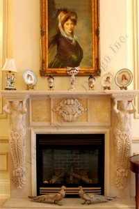 custom limestone fireplace mantel